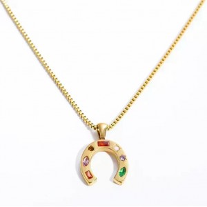 Stainless steel gold horseshoe necklace